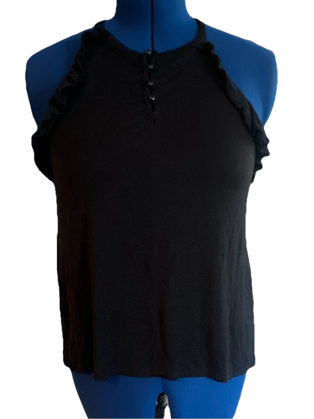 Ruffled Halter-Style Black Tank Top
